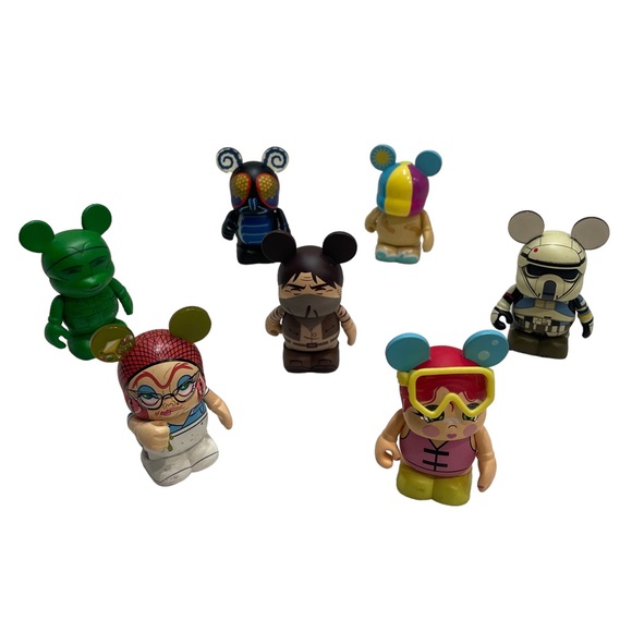 Lot of 7 Disney Vinylmation Figurines Western Gangster Lifeguard Girl Lunch Lady - Picture 2 of 5
